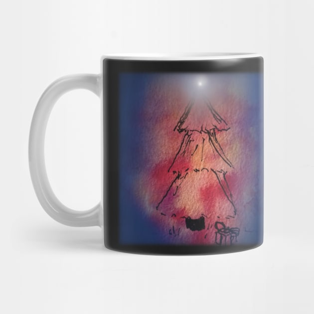 Watercolor Christmas tree with Present by designs-by-ann